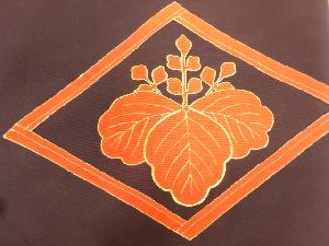 アンティーク　塩瀬菱に桐模様刺繍名古屋帯